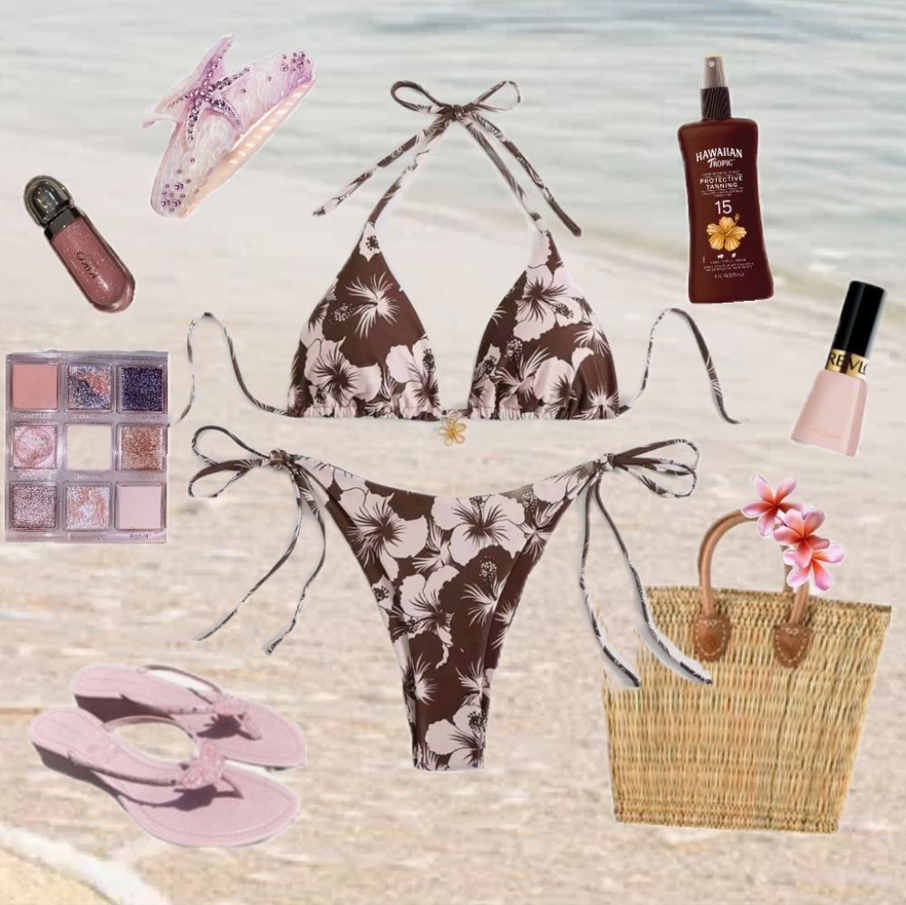 Brown Floral Bikini Set